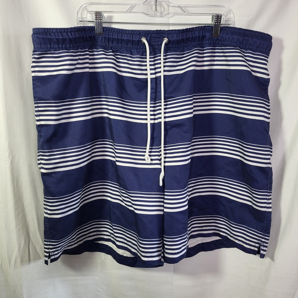 Lands' End Mens 2XL Tall‎ Swim Trunks Navy White Striped Board Shorts 46-48